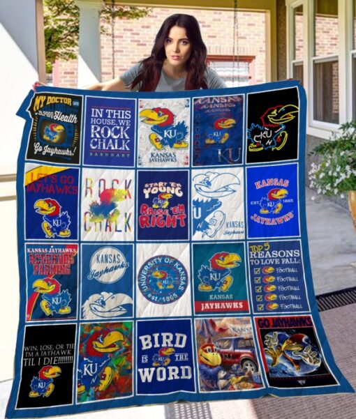 Kansas Jayhawks Quilt Blanket Rze1