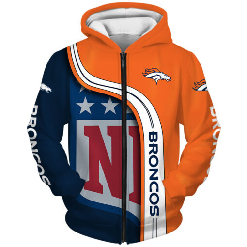 Denver Broncos 2 Zip Hoodie 3D B23