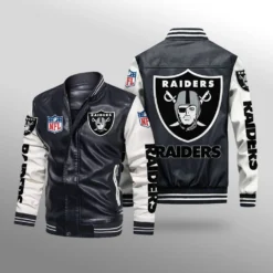 Las Vegas Raiders Leather Baseball Jacket Rze1
