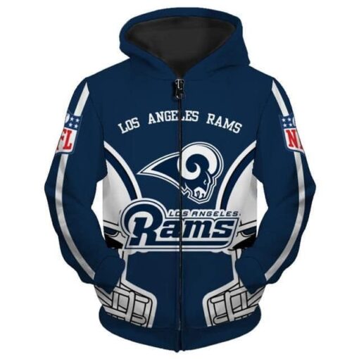 Los Angeles Rams Zip Hoodie 3D Rze1