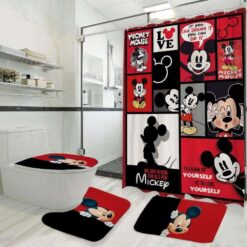 Mickey Mouse Bathroom Shower Curtain Toilet Seat Cover & Rugs Set Rze1