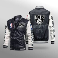Booklyn Nets Leather Baseball Jacket B23