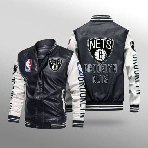 Booklyn Nets Leather Baseball Jacket B23