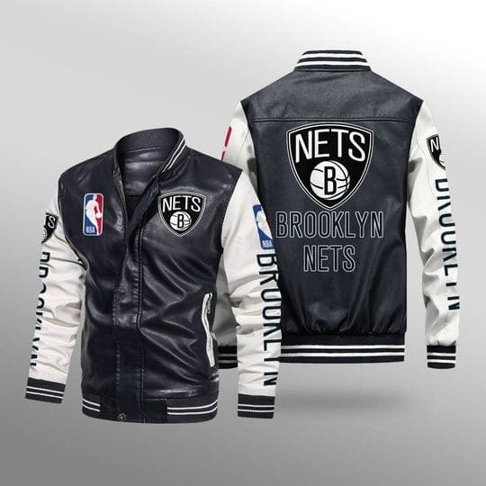 Booklyn Nets Leather Baseball Jacket B23