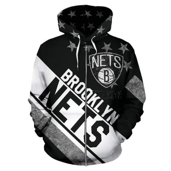 Booklyn Nets Zip Hoodie 3D B23