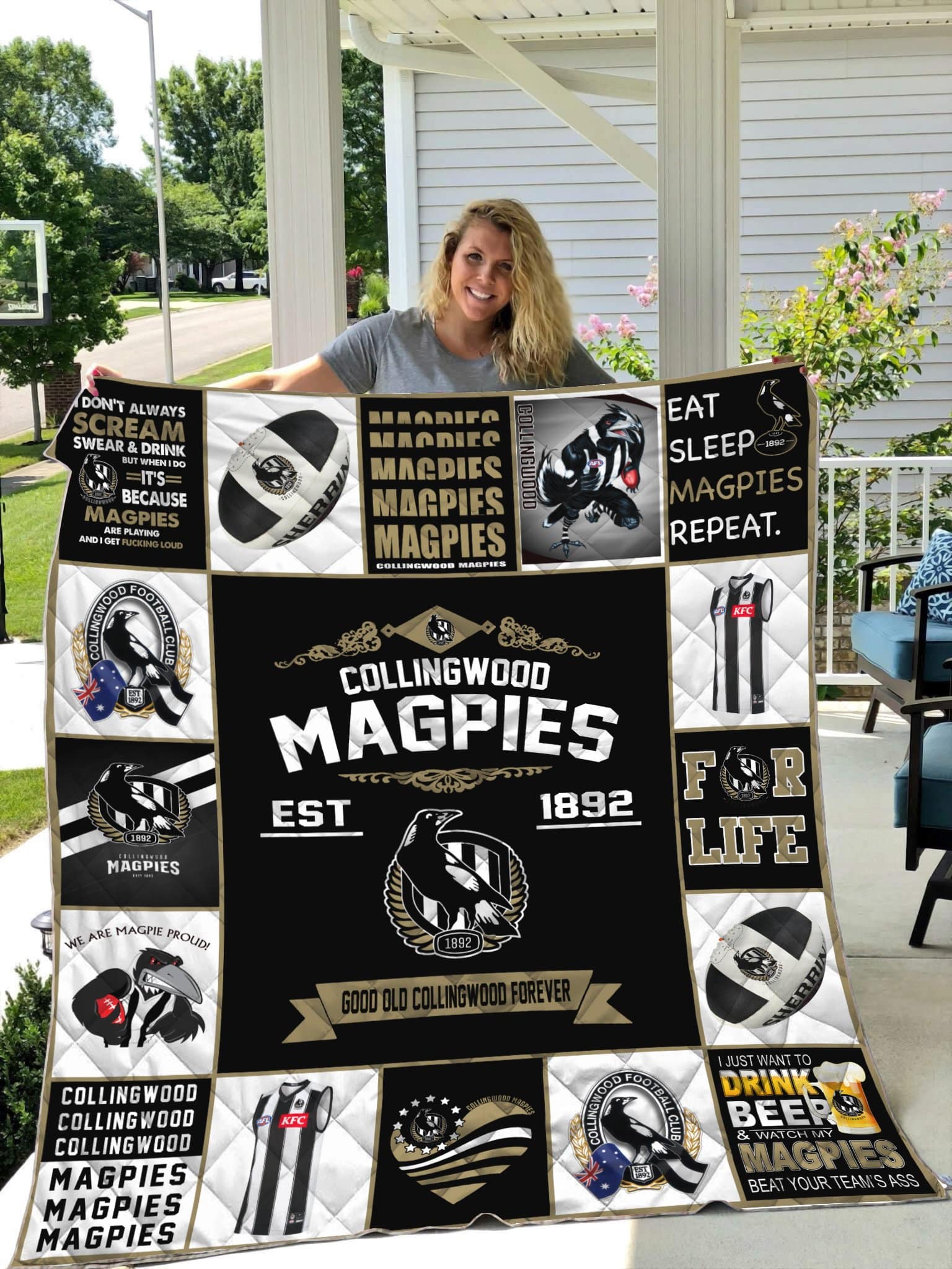 Collingwood Magpies Lover Blanket Quilt TN