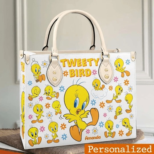Tweety Bird Custom Name Leather Handbag CCHU