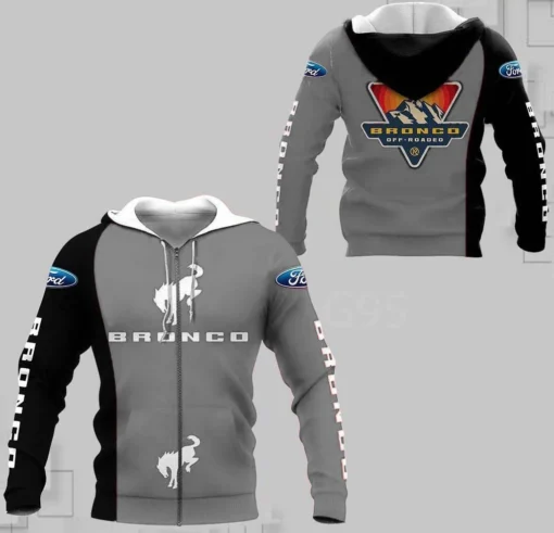 Ford Bronco Zip Hoodie 3d Grey B21