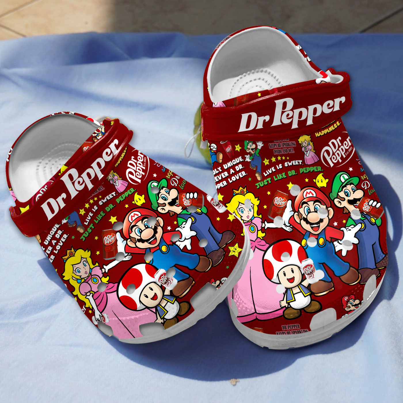 Adorable Super Mario Loves Dr.Pepper Red Clogs 1 Adorable Super Mario Loves Dr.Pepper Red Clogs