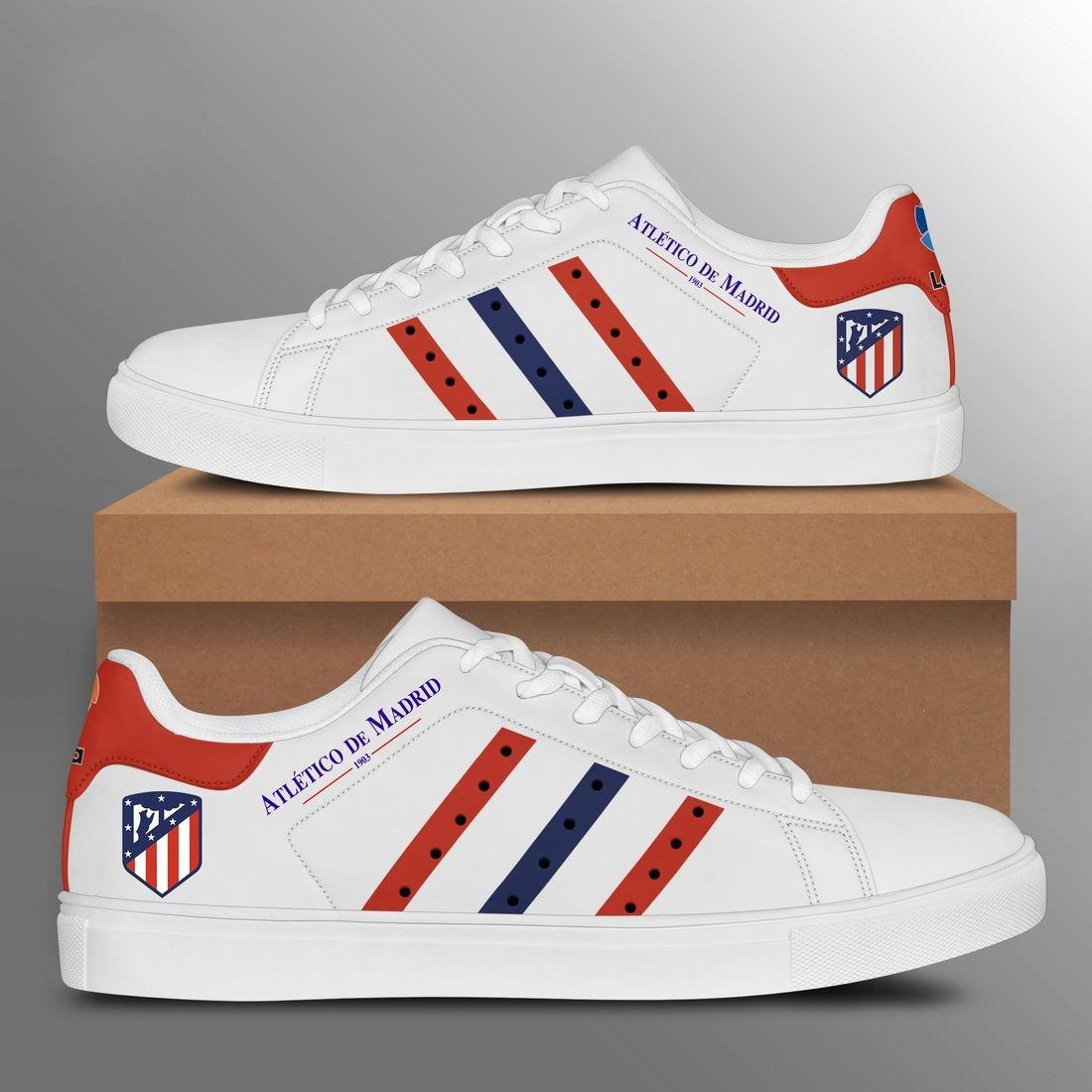 Atletico Madrid Red Navy Stripes Stan Smith Shoes 1 Atletico Madrid Red Navy Stripes Stan Smith Shoes