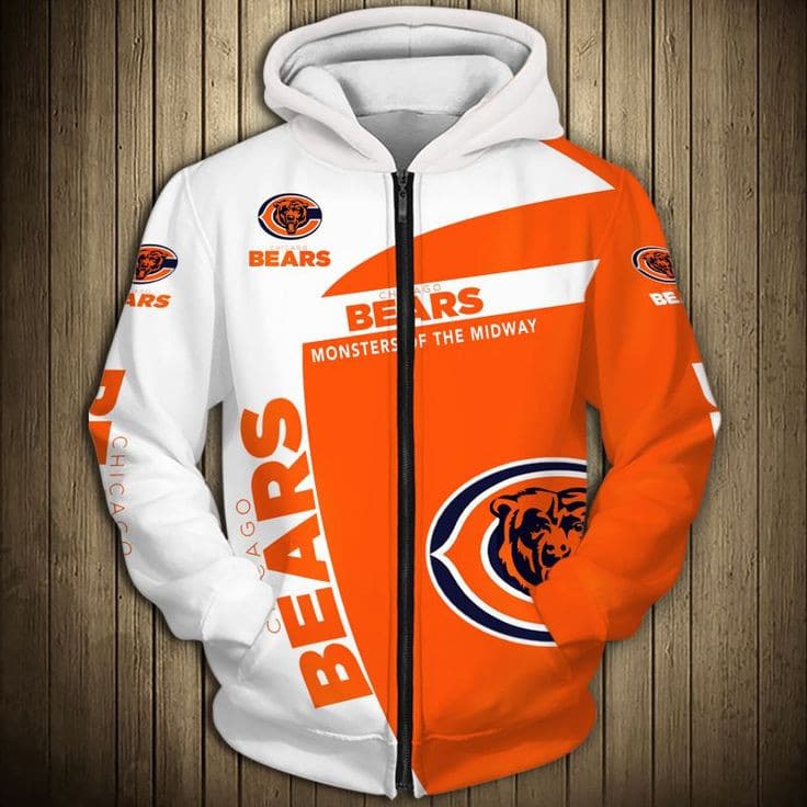 Chicago Bears Hoodie Zip Hoodie 3D 1 Chicago Bears Hoodie Zip Hoodie 3D