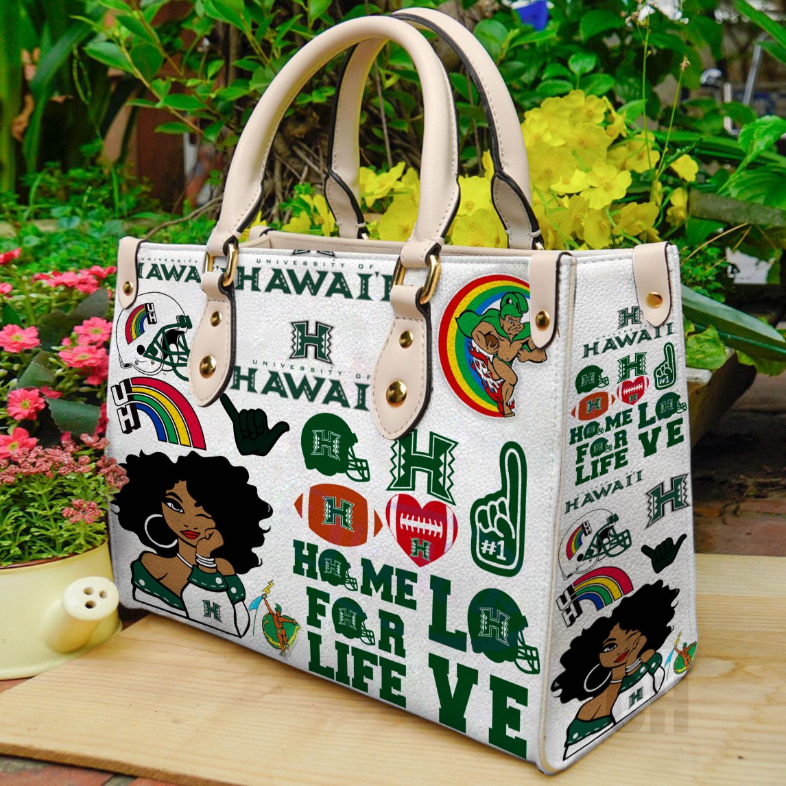 Hawaii Rainbow Warriors Leather Handbag 1 Hawaii Rainbow Warriors Leather Handbag