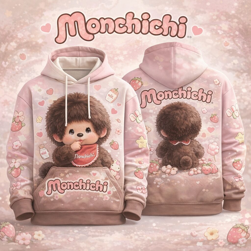 Monchichi Hoodie Zip Hoodie 3D 1 Monchichi Hoodie Zip Hoodie 3D
