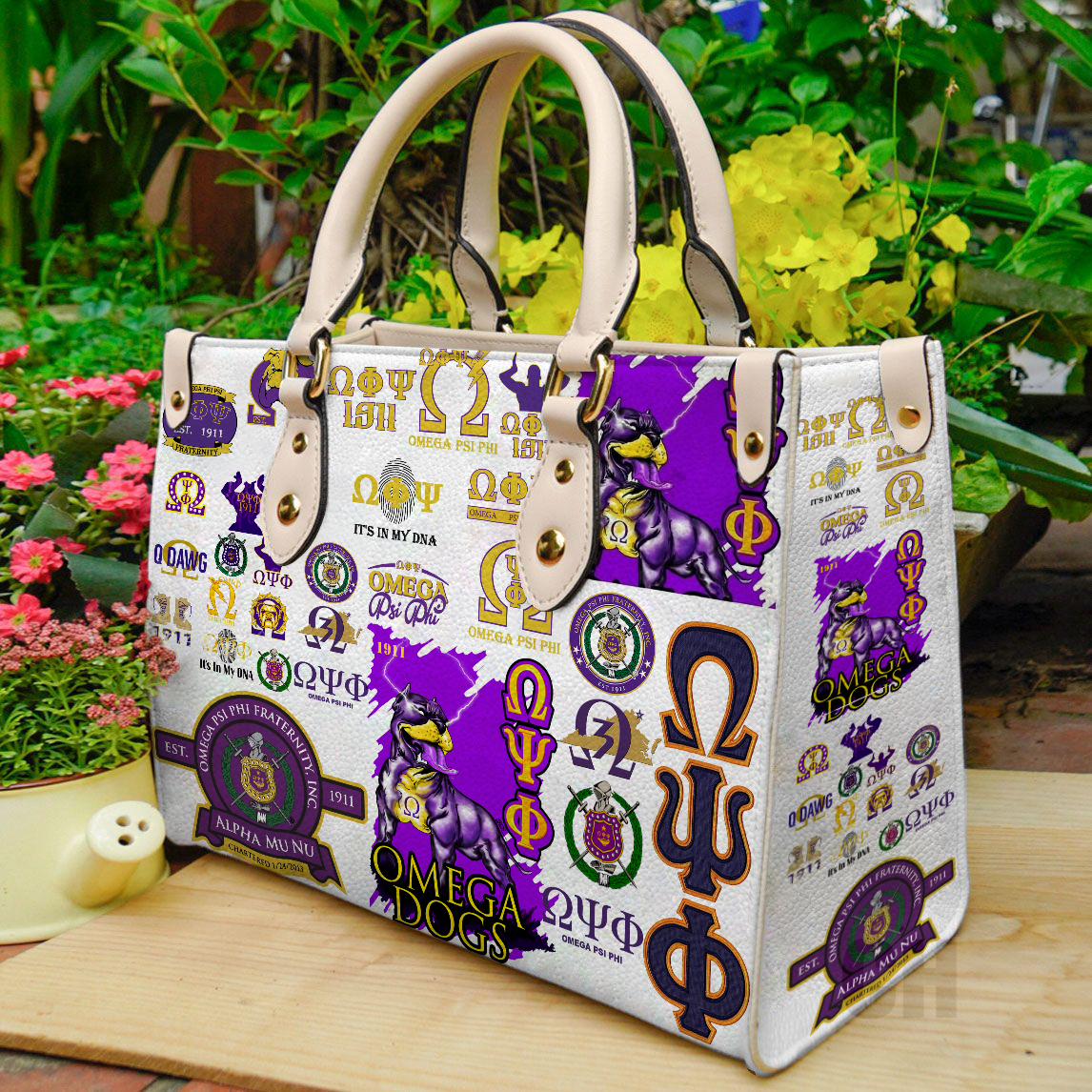Omega Psi Phi Leather Handbag 1 Omega Psi Phi Leather Handbag