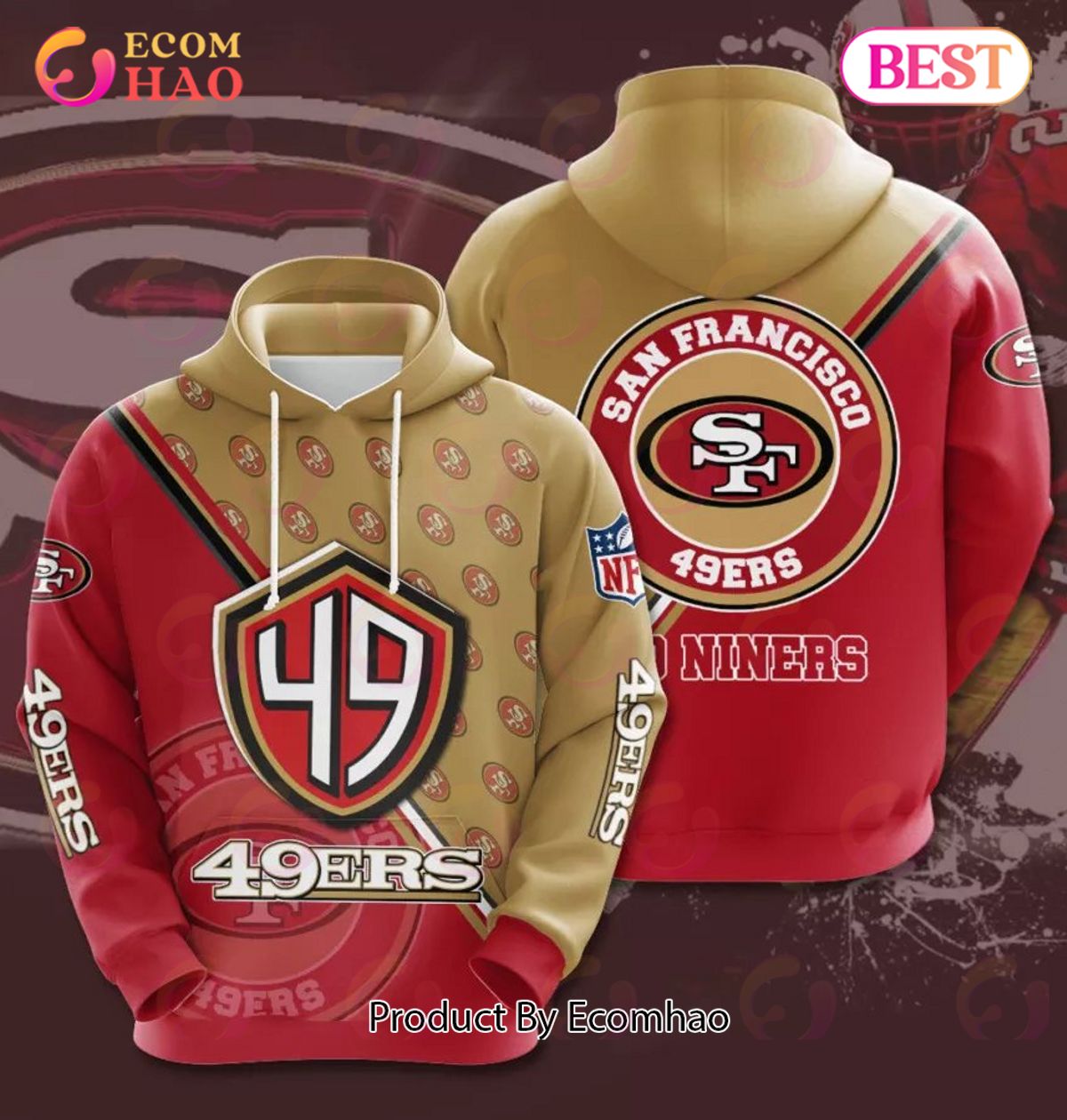 San Francisco 49ERS Hoodie Zip Hoodie 3D 1 San Francisco 49ERS Hoodie Zip Hoodie 3D