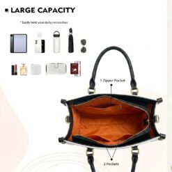 size Leather Handbag orange lining